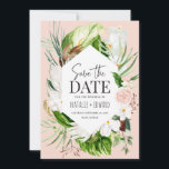 tropische Blumen in Rosa, aquamarin und orchid Save The Date<br><div class="desc">Rosa,  aquamarin und orchid tropisches Design. Schöner moderner Skripttext. Teil einer Sammlung.</div>