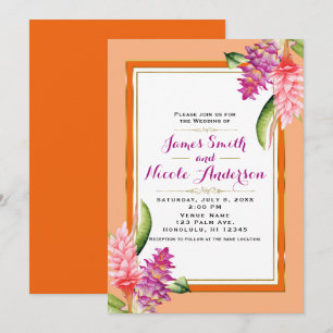 Tropische Blumen-Koralle Orange und Gold Chic-Hoch Einladung