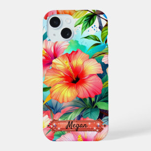 Tropische Blumen Leuchtendes Grün iPhone / iPad Hü 15 Hülle