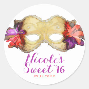 Tropische Blumen-Maskenball-Masken-Party-Geschenk Runder Aufkleber