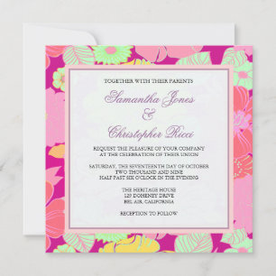 Tropische Blumen + Monogramm, Einladungen
