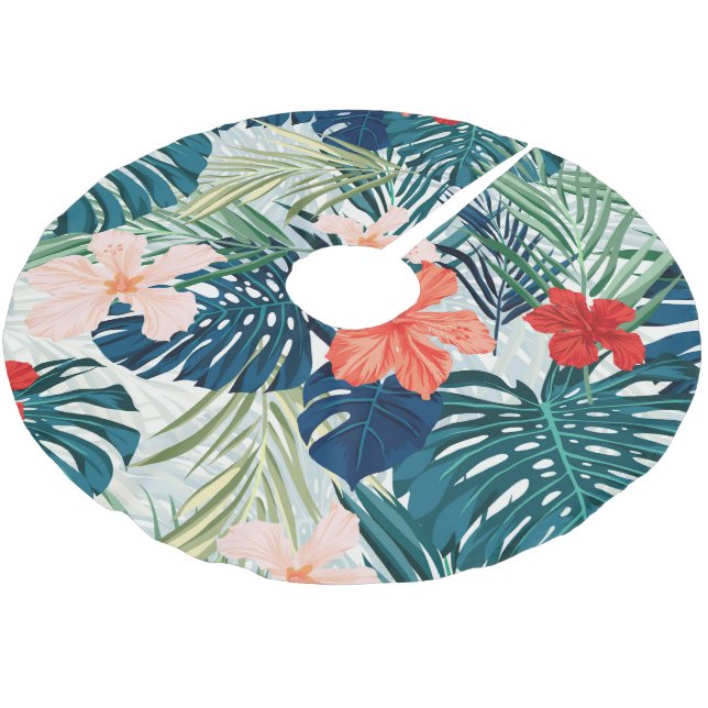 Tropische Blumen Polyester Weihnachtsbaumdecke (Schrägansicht)