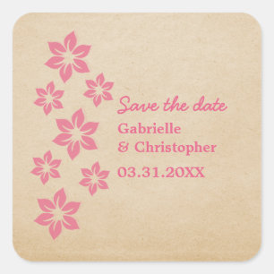 Tropische Blumen "Save the Date"-Aufkleber, Rosa Quadratischer Aufkleber
