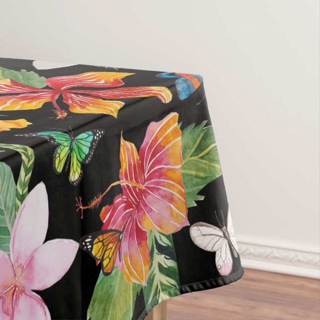 Tropische Blumen-schwarze Tischdecke (Beispiel)