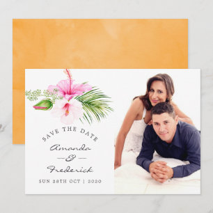 Tropische Blumen-Strandhochzeit - Save the Date Einladung