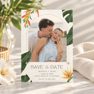 Tropische Blumen-Strandhochzeits-Foto Save The Date