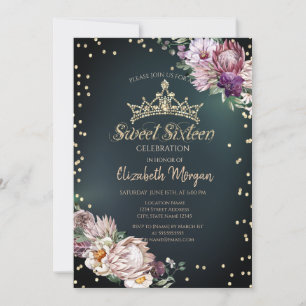 Tropische Blumen Tiara Diamanten Grün Sweet 16 Einladung