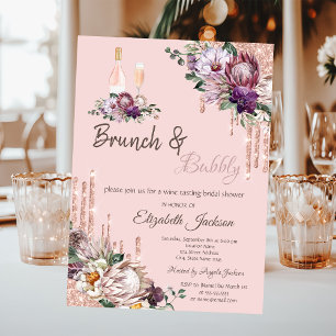 Tropische Blumen träufeln Rosa Brunch & Sekt Einladung