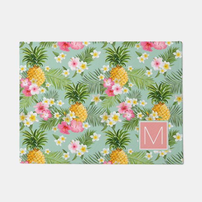 Tropische Blumen u. Ananas | addieren Ihre Fußmatte (Vorderseite)
