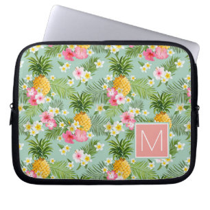 Tropische Blumen u. Ananas   addieren Ihre Laptopschutzhülle
