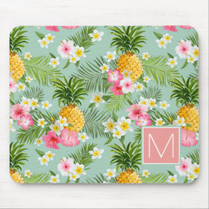 Tropische Blumen u. Ananas addieren Ihre Mousepad