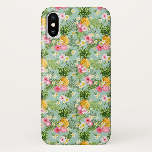 Tropische Blumen u. Ananas Case-Mate iPhone Hülle (Rückseite)