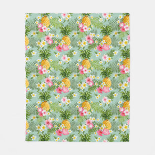 Tropische Blumen u. Ananas Fleecedecke