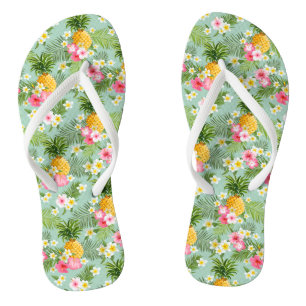 Tropische Blumen u. Ananas Flip Flops