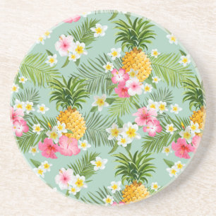 Tropische Blumen u. Ananas Getränkeuntersetzer