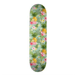 Tropische Blumen u. Ananas Skateboard