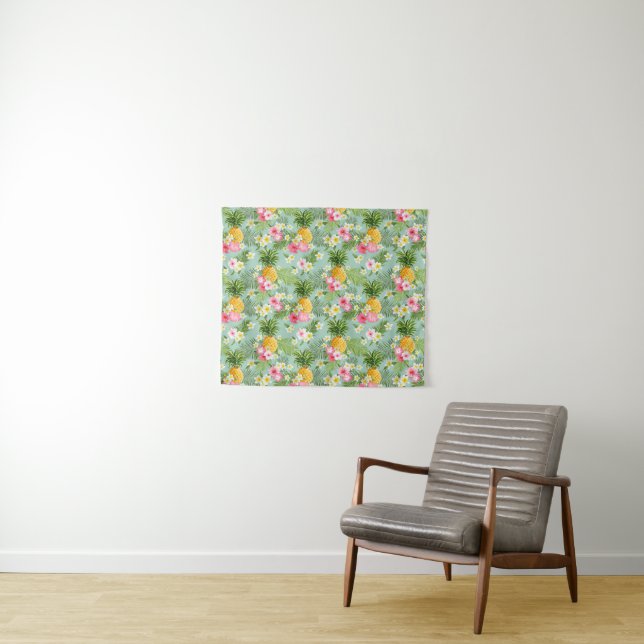 Tropische Blumen u. Ananas Wandteppich (Beispiel (Horizontal))