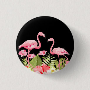 Tropische Blumen und Flamingo-Design Button