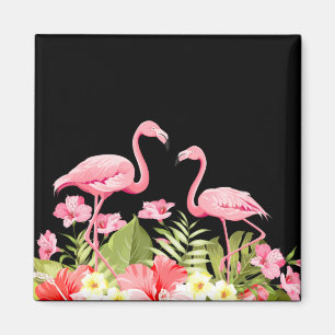 Tropische Blumen und Flamingos Design Magnet