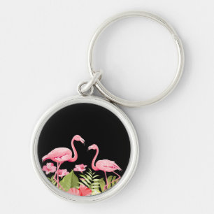 Tropische Blumen und Flamingos Design Schlüsselanhänger