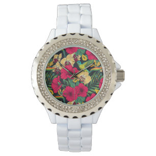 Tropische Blumen und Kolibri - Sommer Botanica Armbanduhr