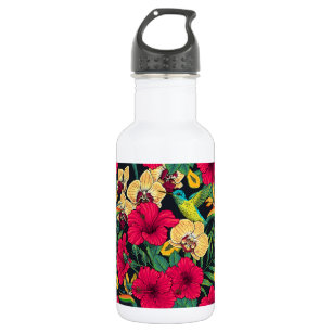 Tropische Blumen und Kolibri - Sommer Botanica Edelstahlflasche