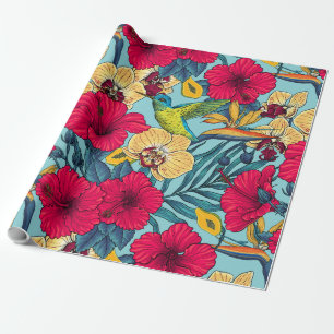Tropische Blumen und Kolibri - Sommer Botanica Geschenkpapier