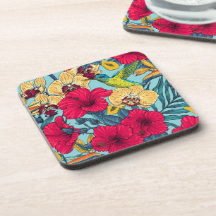 Tropische Blumen und Kolibri - Sommer Botanica Getränkeuntersetzer