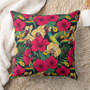 Tropische Blumen und Kolibri - Sommer Botanica Kissen