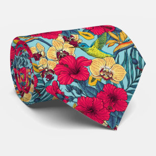 Tropische Blumen und Kolibri - Sommer Botanica Krawatte