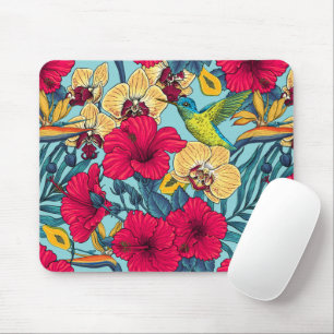 Tropische Blumen und Kolibri - Sommer Botanica Mousepad