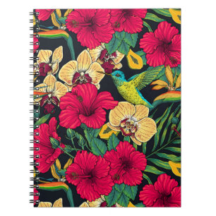 Tropische Blumen und Kolibri - Sommer Botanica Notizblock