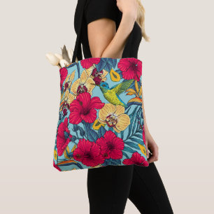 Tropische Blumen und Kolibri - Sommer Botanica Tasche