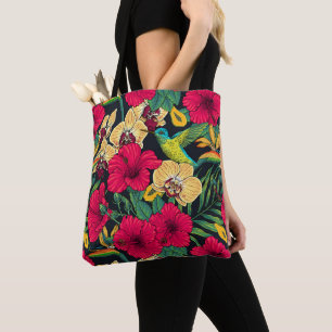 Tropische Blumen und Kolibri - Sommer Botanica Tasche