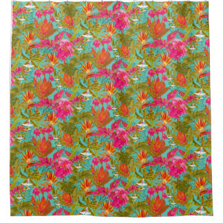 Tropische Blumen und Leoparden-Druck Duschvorhang