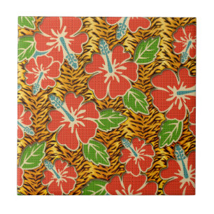 Tropische Blumen-wildes Tiger-Muster Fliese