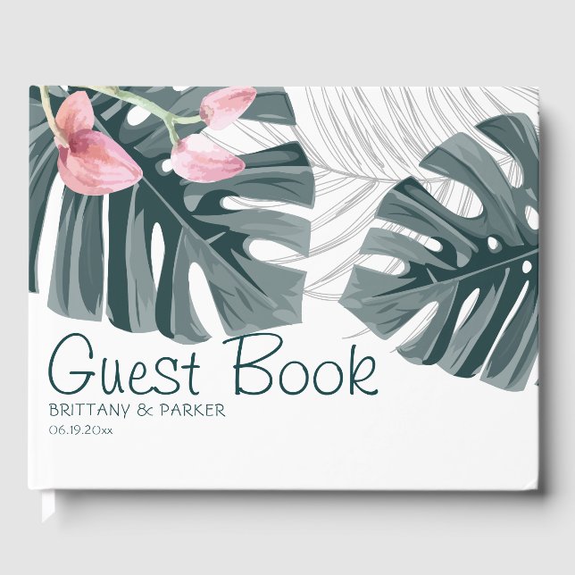 Tropische Blumenhochzeit Personalisiert Gästebuch (Vorderseite)