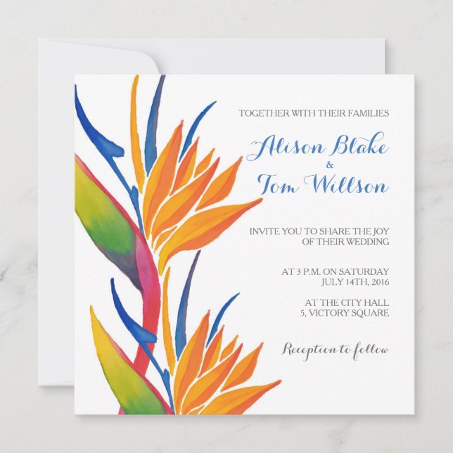 Tropische Blumenhochzeitseinladung Einladung (Vorderseite)