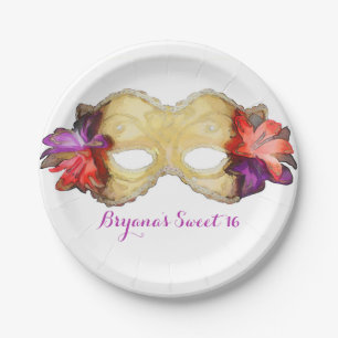 Tropische Blumenmasquerade Maske Elegantes Party Pappteller