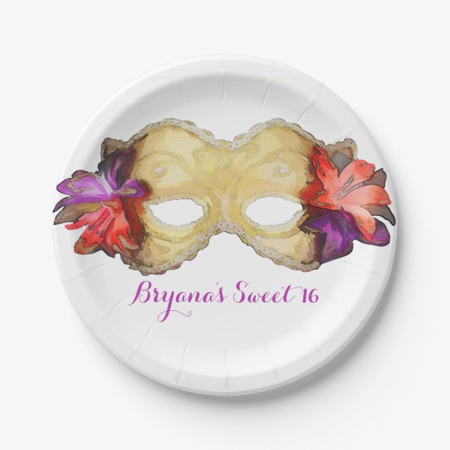 Tropische Blumenmasquerade Maske Elegantes Party Pappteller (Vorderseite)