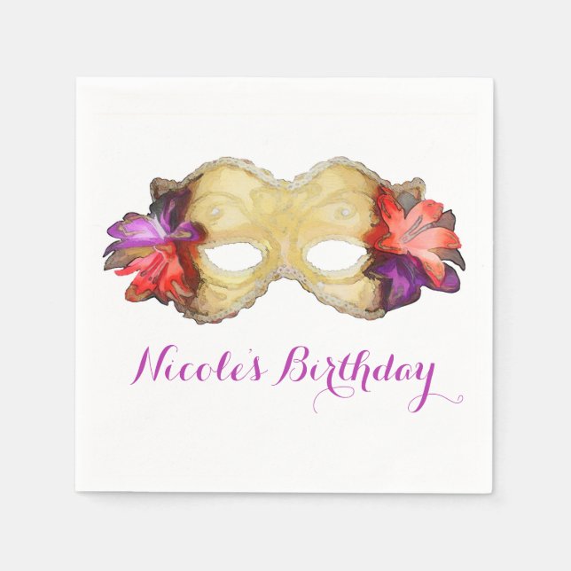 Tropische Blumenmasquerade Maske Elegantes Party Serviette (Vorderseite)