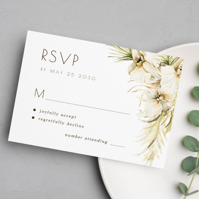 Tropische Blumenpampasgras Elegante Hochzeit RSVP Karte (Von Creator hochgeladen)
