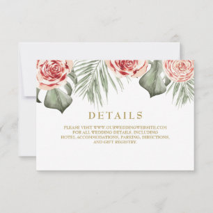 Tropische Blumenrosen Palmenblätter Hochzeitsdetai RSVP Karte