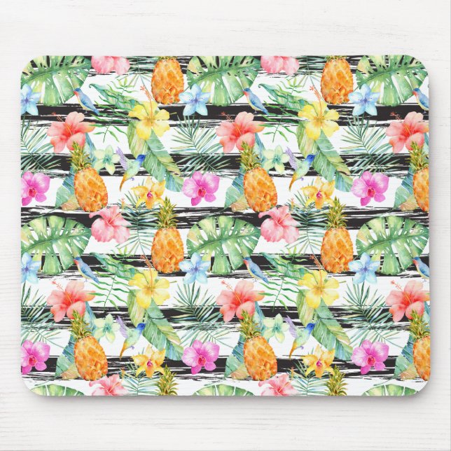 Tropische Blumenstreifen Mousepad (Vorne)