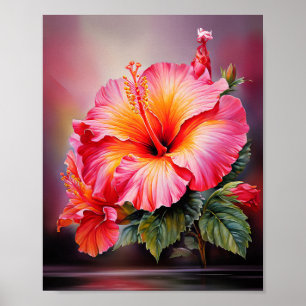 Tropische Blumenwandkunst aus rosa Hibiskus Poster
