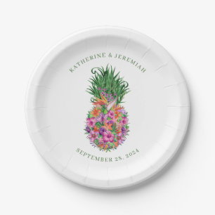 Tropische Blumige Ananas Wasserfarben Hochzeit Pappteller
