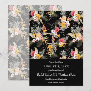 Tropische Blüte auf schwarzer Hochzeit Sichern Sie Save The Date