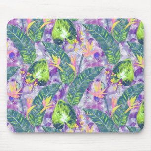 Tropische Blüte, botanisch, lila, grün, rosa, fl Mousepad