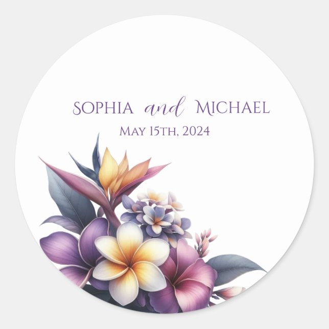Tropische Blüte - Hochzeitsticker Runder Aufkleber (Vorderseite)