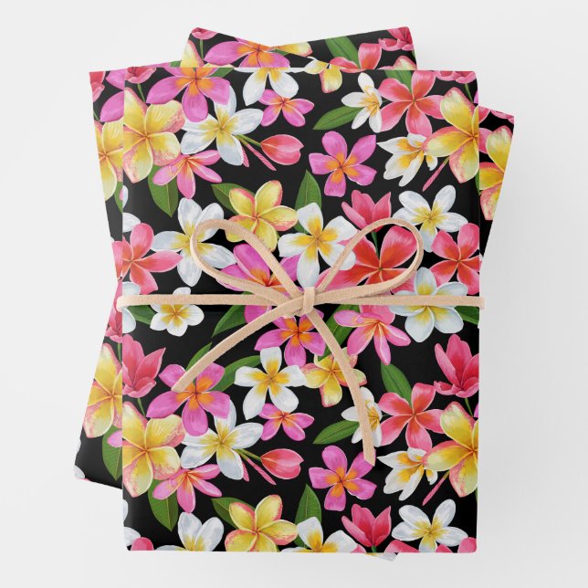 Tropische Blüte in Schwarz Geschenkpapier Set (Beispiel)